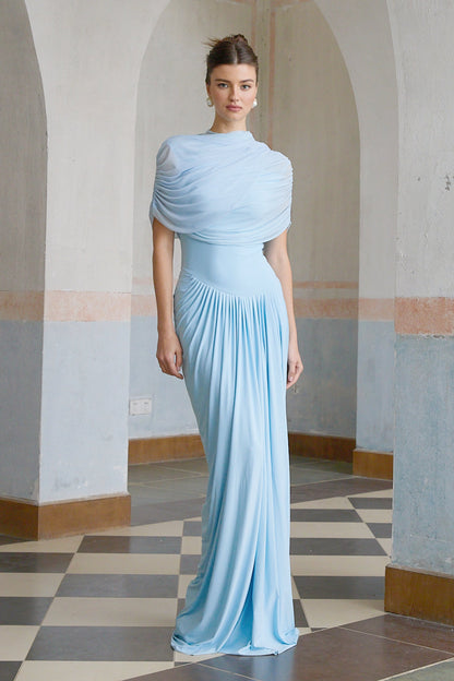 Freya | Vestido largo drapeado con detalle asimétrico