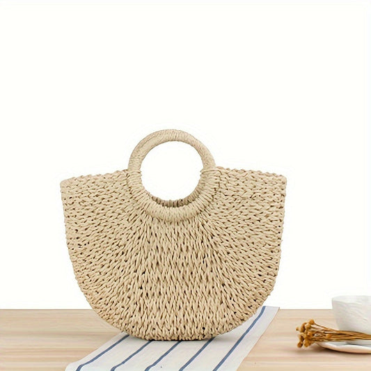 Azahar | Bolso Media Luna de Paja Trenzada - Beige Natural