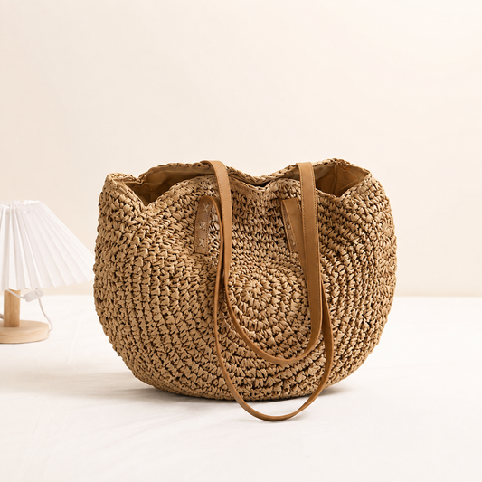 Dalia | Bolso Redondo de Paja Trenzada - Avellana