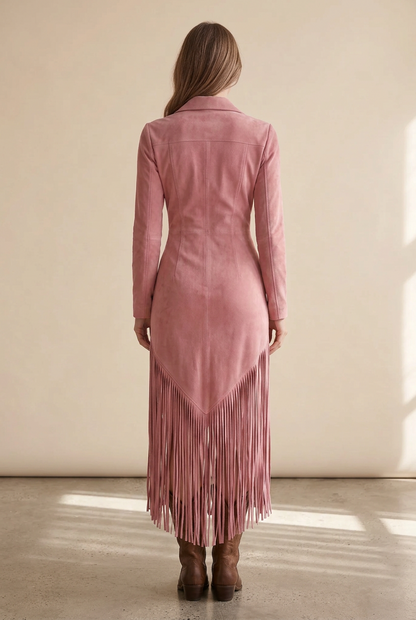 Vestido Sedona de flecos efecto ante en color rosa, vista trasera