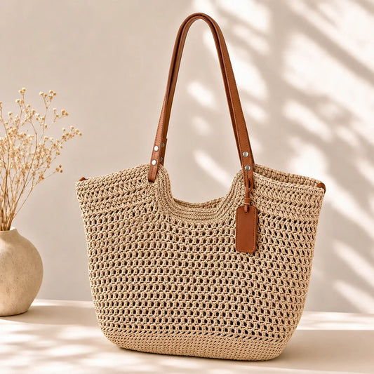 Orquídea | Bolso Shopper Trenzado a Mano - Beige Claro