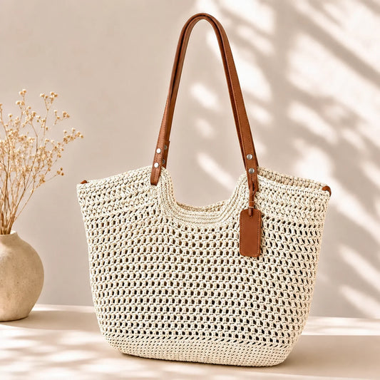 Buganvilla | Bolso Shopper Trenzado a Mano al Crochet - Marfil